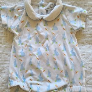Proper Peony baby boy cotton onesie with rabbit print. 3 months.